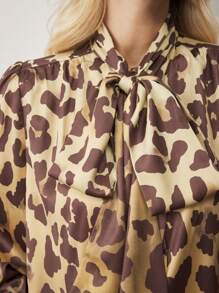 BizChic Leopard Print Long Sleeve Blouse, Leopard Pattern Shirt For Women, Office Wear, Spring Summer, Christmas Party, Thanksgiving, Elegant For New Year, - Brown - View 7