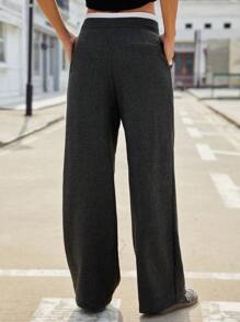 Aveloria Affinna 女士秋冬休闲商务阔腿高腰裤 - 深灰色 - 查看 2