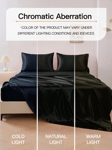 Bộ ga trải giường 2/3 món 1 ga trải giường phẳng bằng vải satin + 1/2 vỏ gối bằng vải satin, mềm mại, thoáng khí, không nhăn, ngủ ngon hơn, phong cách khách sạn sang trọng, quà tặng cho bạn bè bố mẹ, túi sâu 14 inch/35 cm có thể giặt bằng máy, phù hợp với mọi kích thước giường - giường đôi, giường lớn, giường cỡ King, giường cỡ Queen - màu đen - Xem 8