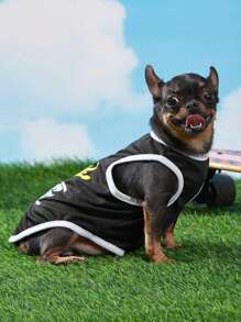 PETSIN 1pc Black Pet Graphic Printed King Crown Design Tank Top