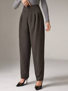 Heiryn 女式休闲高腰褶皱紧身裤 - 軍綠色 - 查看 4