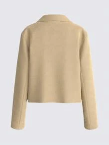 SHEIN BASICS Women Casual Solid Color Woven Turndown Collar Long Sleeve Fall Jacket, Warm Comfort, Cozy Chic, Daily Commute