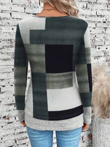 SHEIN LUNE Women Casual Color Block Print 2 In 1 Long Sleeve T-Shirt, Autumn