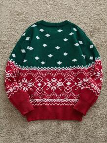 Manfinity VCAY Men's Knit Casual Loose Fit Graphic Color Block Designer Long Sleeve Pullover Sweater, Fashionable For Everyday Wear, Vacation, Boyfriend Gift, For Christmas