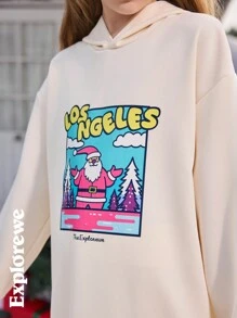 1 pezzo Abito lungo con cappuccio e maniche lunghe, con motivo natalizio e orlo con nappe, adatto per uso all''aperto o in vacanza - Albicocca - Visualizzare 7