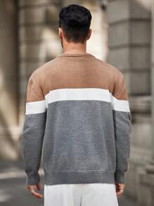 Manfinity Homme Men's Casual Crew Neck Contrast Color Color Block Long Sleeve Pullover Cable Knit Sweater, For Husband - Grey - View 2