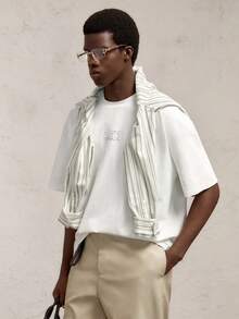 AKNOTIC Business Casual Áo thun nam cổ tròn tay ngắn in chữ rộng rãi hở vai, phù hợp cho mùa hè, quà tặng bạn trai - trắng - Xem 4