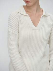 SHEIN LUNE 2 pezzi Set di blusa a maniche lunghe e pantaloni lunghi di colore unito per donna, casual in lana, stile minimalista - Albicocca - Visualizzare 8