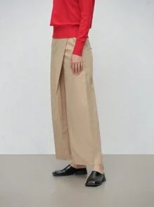 SHEIN LUNE 休闲风格 宽腿围裹式裤裙 - 米色 - 查看 5