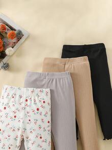 SHEIN Quần legging thun in họa tiết hoa đồng quê mùa thu/đông cho bé gái, nhiều gói - Nhiều màu - Xem 3