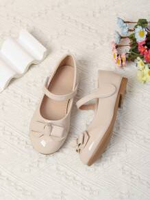 秋冬女童休闲蝴蝶结平底鞋 - 杏色 - 查看 6