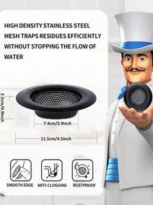 1 Pieza Colador y tapón para fregadero de cocina, Tapón de desagüe redondo negro hueco para cocina, Tapón de acero inoxidable para triturador de basura con asa, Filtro universal anti-atascos para fregadero de cocina, Regalo navideño