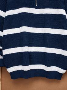 SHEIN TeenBoys 1pc Everyday Cozy Casual Warm Half Placket Collar Blue And White Striped Model Warm Sweater Back To School; Fall Clothing; Teen Boy Clothes; Teen Boy Jackets Autumn/Winter - Multicolor - View 5