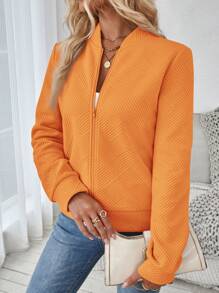 SHEIN LUNE Casual Khaki Jacquard Knit Jacket, Suitable For Commuting - Orange - View 6