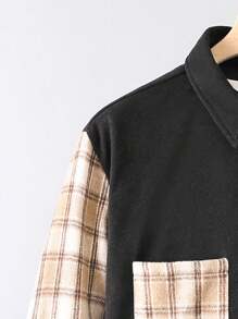 Manfinity Homme Men's Plaid Patchwork Long Sleeve Shirt Jacket For Autumn - Khaki - View 5