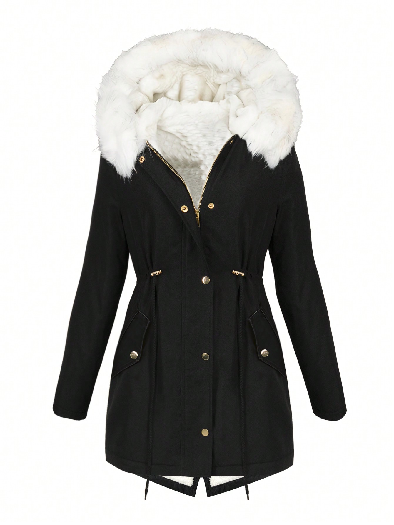 Chiquease معطف بكوله من الفرو، سميك وعادي مقنع ، م...