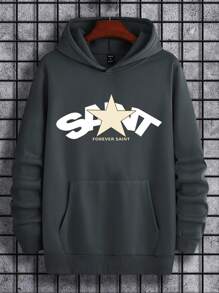 Manfinity EMRG Men's Casual Hooded Fleece Sweatshirt With Star And Letter Print