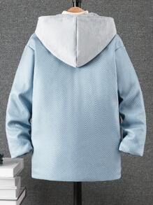 Tween Boy 休闲加厚长款连帽仿两件套风衣，秋冬 - 藍白色 - 查看 2