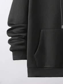 Manfinity Homme Áo hoodie nam trơn màu có túi, lót nhiệt, dài tay - màu đen - Xem 3