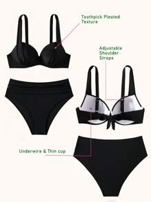 女士 Hardwire Padded 宽肩带休闲比基尼套装 夏季 - 黑色 - 查看 4