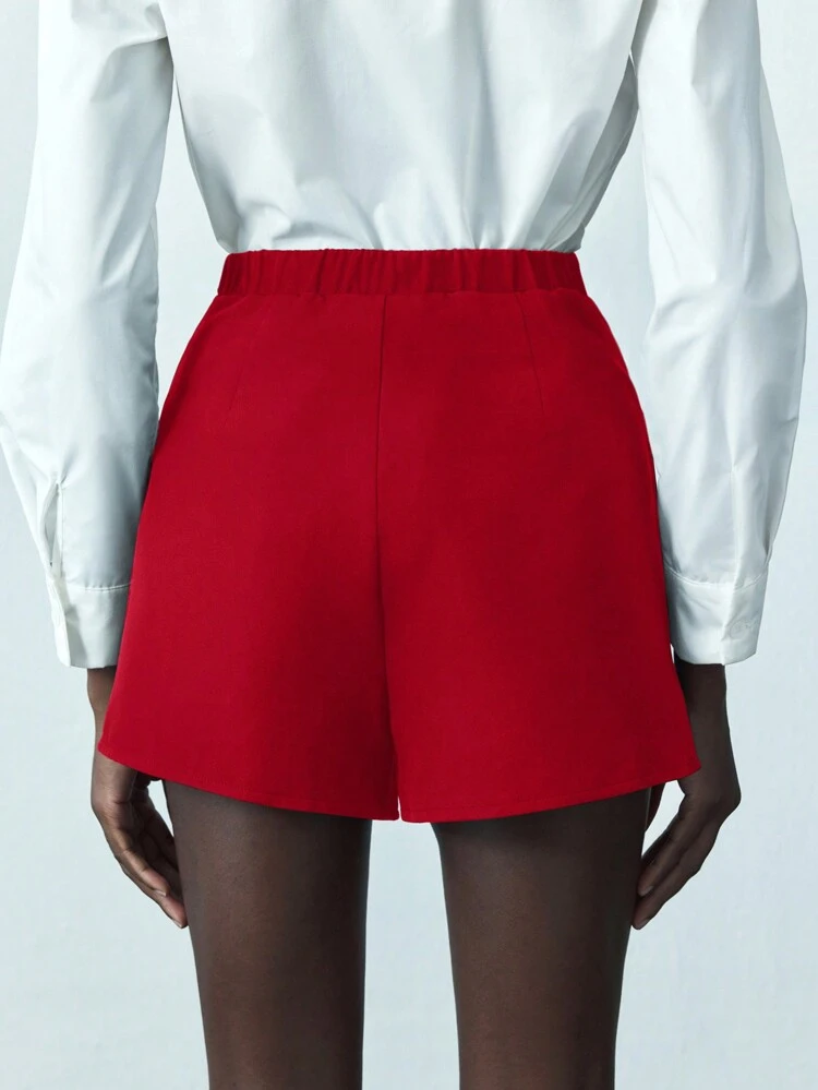 SHEIN Maija Women's Red Crystal Embellished Urban Design Casual/Business Shorts, Summer Fashion,Summer Clothes Women
