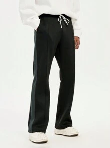 Manfinity RebelGame Men's Casual Letter Print Lacing Front Straight Leg Pants, Everyday Wear