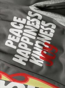 Manfinity EMRG Men Casual Street Fashion Letter & Flame Print Zip-Up Hoodie And Loose Elastic Waist Sweatpants 2pcs Set