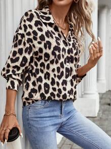 SHEIN LUNE Women's Casual Leopard Print Shirt, Essential Basic Clothing For Autumn/Winter - Multicolor - View 6