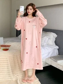 DAZY Cartoon Rabbit Print Loose Nightgown Pajama - Pink - View 5