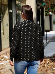 Easura Áo cánh dài tay in họa tiết chấm bi lấp lánh cỡ lớn cho nữ, mùa thu - màu đen - Xem 2