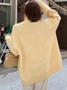 DAZY Women's Solid Color Drop Shoulder Long Sleeve Dual Pocket Casual Loose Knit Cardigan, Autumn/Winter Jacket - Yellow - View 5