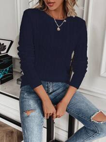 EMERY ROSE Áo len cổ tròn trơn màu giản dị, Thu/Đông - Xanh đậm - Xem 5