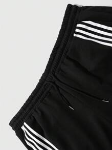 Manfinity Campus Court Aesthetic Post--Plus Size Men's Solid Color Patchwork Front Tie Letter Print Casual Sweatpants - Black - View 5