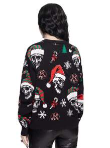 ROMWE Goth Dark Skull & Christmas Wreath All-Over Print Pullover Sweater - Multicolor - View 5