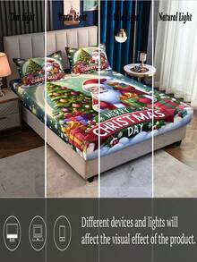 3 件套圣诞老人礼品床单和枕套床上用品套装，适合圣诞节，适用于卧室场景、家居装饰 - 彩色 - 查看 6