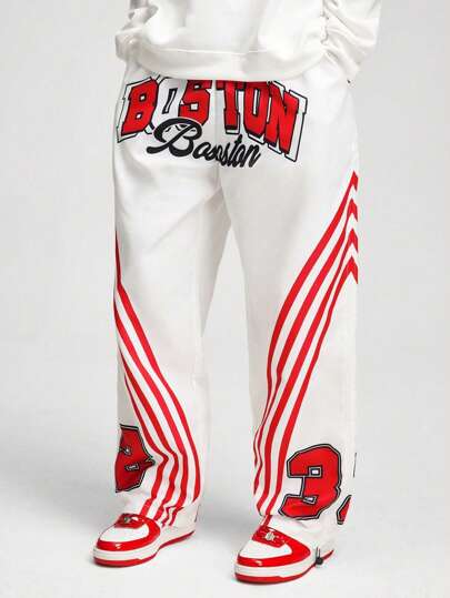 Street Life Men's Simple Letter Print Pocket Casual Pants, Back To School