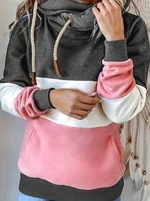 Plus Size Women Color Block Sweatshirt - Multicolor - View 1