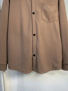 SHEIN TeenBoys 1 件休闲百搭舒适保暖简约风格华夫格纹理面料毛绒衬里保暖连帽厚夹克返校节；文艺复兴；秋季服装；青少年男孩服装；秋季夹克；秋季服装秋冬 - 駝色 - 查看 3