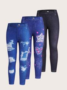 Bộ 3 quần legging dày thoải mái giản dị Hearrt & Star cho bé gái trẻ bằng vải nỉ dệt kim ấm áp - Nhiều màu - Xem 5