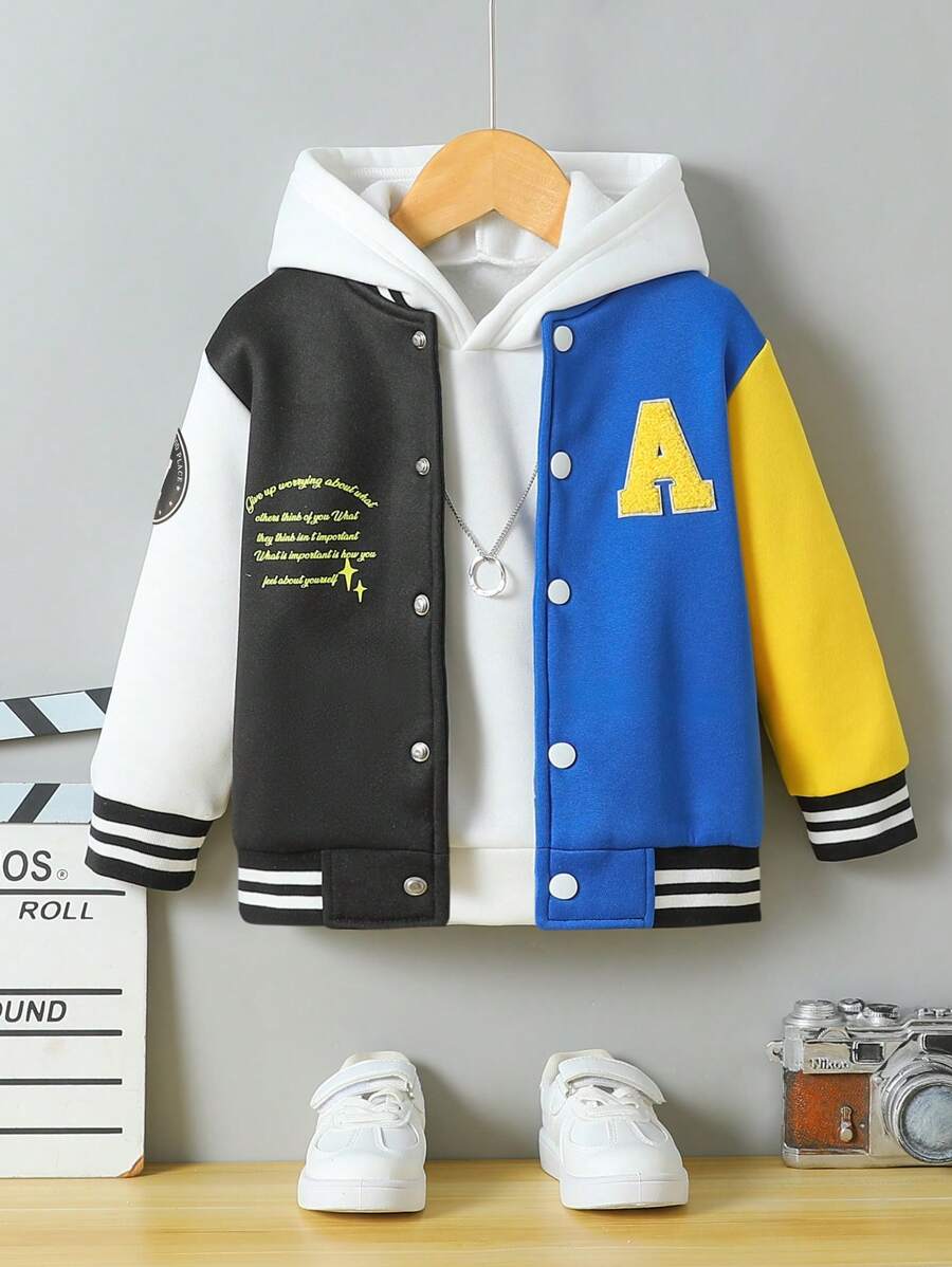 SHEIN Young Boy Colorblock Letter Print Comfortable Jacket, Suitable For Autumn, Spring And Winter - Multicolor - View 1