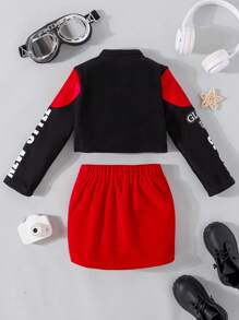 SHEIN 3pcs Set, Young Girls Motorcycle Graphic Print Fall/Winter Outfit - Multicolor - View 2