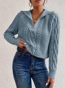 Celisse Casual Minimalist Solid Color Raglan Sleeve Sweater, Autumn/Winter Knit Pullover Fall - Dusty Blue - View 5