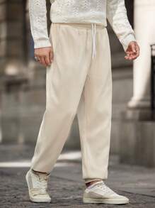 Manfinity EZcore Men's Plush Lined Drawstring Corduroy Pants - Apricot - View 1