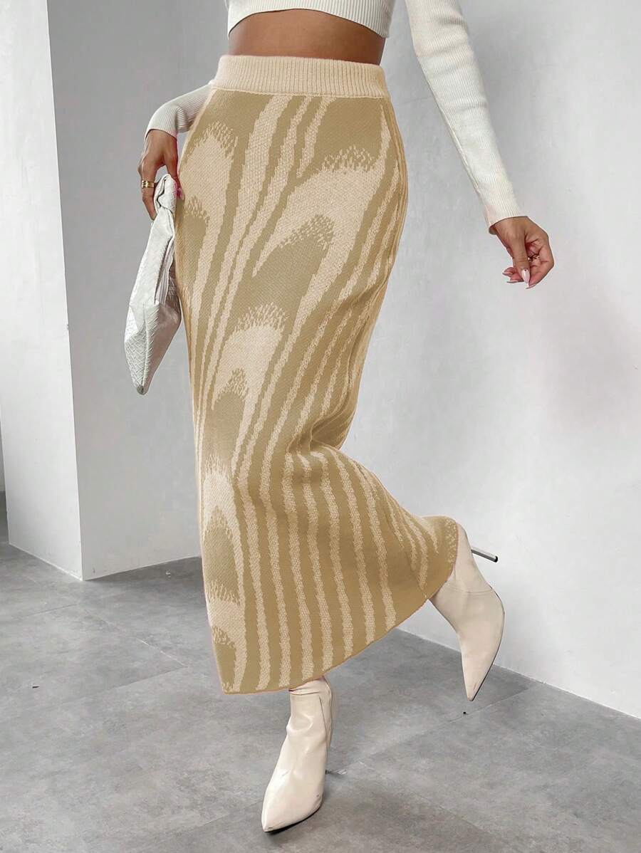 SHEIN Unity 1 件女士优雅图案弹性腰部针织裙 - 彩色 - 查看 1
