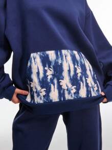 SHEIN Unity Casual Drop Shoulder Loose Fit Patchwork Printed Sweatshirt, Autumn Winter Pullover Fall - Blue - View 4