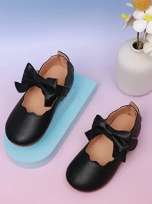 1 双婴儿平底鞋，女孩黑色蝴蝶结钩环时尚舒适平底休闲儿童鞋 - 黑色 - 查看 3