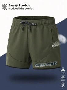 Manfinity Sport PWRUP WoBoyfriend Style Men Letter Print Tie Waist Casual Workout Athletic Shorts