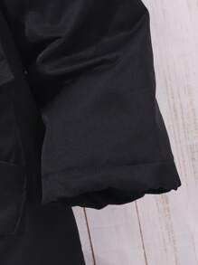 少女豹纹衬里拉链连帽加厚外套，休闲保暖，适合秋冬季 - 黑色 - 查看 7