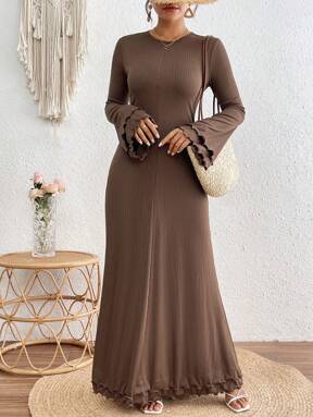 SHEIN VCAY 1 Stück Kaschuell Kleid mit Glockenärmeln und offenem Rücken, einfarbig, gestrickt, für Damen