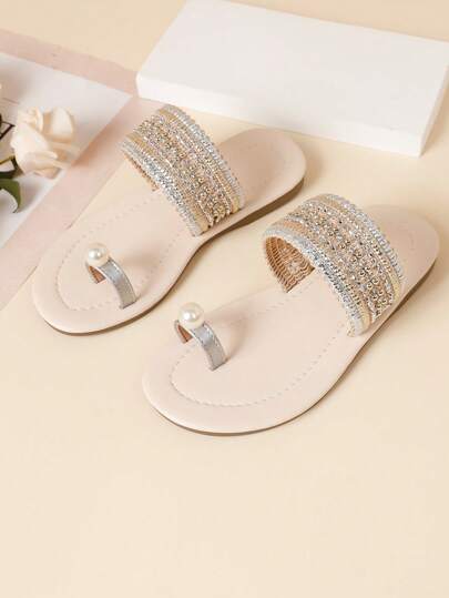 Girls' Pearl Metallic Braided Slide Sandals, Summer Fashion